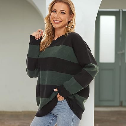 Photo 1 of Fantaslook Striped Sweater Women Crewneck Oversized Pullover Sweaters Knit Color Block
LARGE