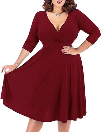 Photo 1 of Nemidor® Women's V-Neckline Stretchy Casual Midi Plus Size Bridesmaid Dress SIZE 18
