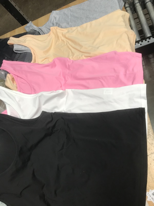 Photo 1 of 5 PACK OF WOMENS LARGE POLYESTER TANK TOPS PINK, BLACK, WHITE, TAN, AND GREY