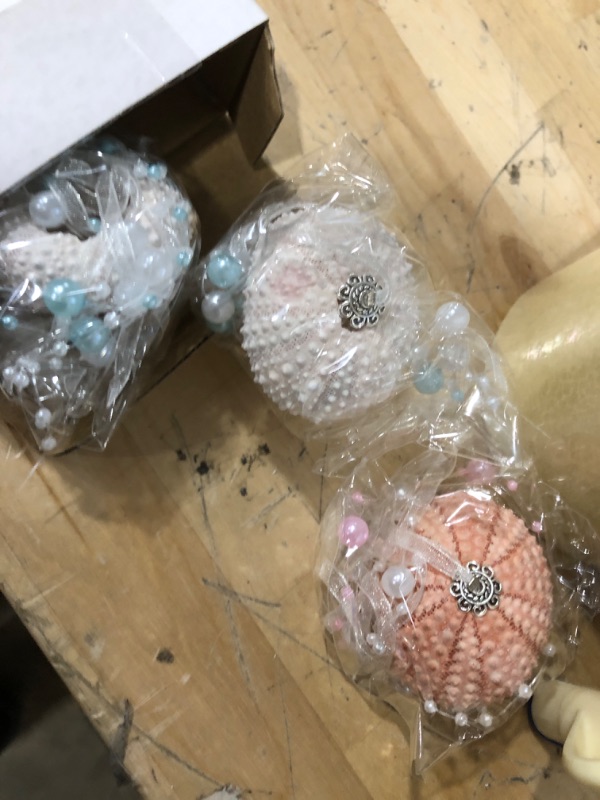 Photo 1 of 3 Pcs Sea Urchin Jellyfish Christmas Ornament Coastal Beaded Beach Theme Holiday Decorations Ocean Inspired Elegant Hanging Jellyfish Decorations with Crystal and Ribbons (White,Orange) White, Orange 3