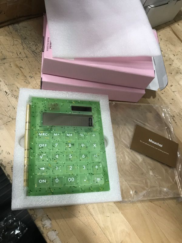 Photo 1 of 2 pack - Calculator Green Transparent, Solar Power Acrylic Slim Calculator with Large LCD Display and Stand, 12 Digits Handheld Desktop Calculator for Office, School, Financial Accounting Business