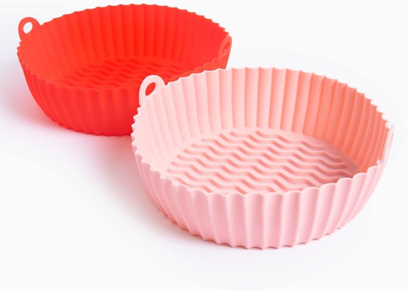 Photo 1 of AIRFRY Big Easy Basket 8.5” 2-Pack Air Fryer Large Silicone Liner for 5 to 8 QT | Drawstring Storage Bag | Fry Up Fun Seasoning Recipe Card | Eco-friendly Food Grade BPA Free | Tik Tok Find (PINK+RED)