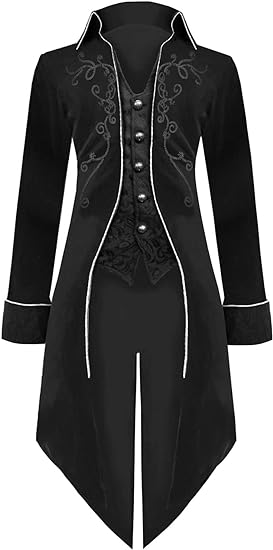 Photo 1 of SIAEAMRG Medieval Steampunk Tailcoat Halloween Costumes for Men, Renaissance Pirate Vampire Gothic Jackets Warlock Frock Coat xxlarge