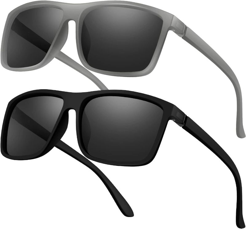 Photo 1 of 2 black pairs/ 2 grey pairs WFEANG Polarized Sunglasses for Men Driving Mens Sport Sunglasses Rectangular Vintage Sun Glasses For Men/Women