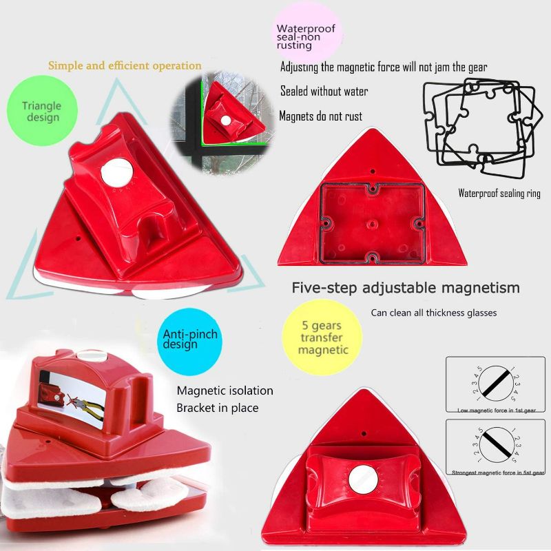 Photo 3 of (READ NOTES) Fcare Outside Magnetic Window Cleaner, Double-Sided Window Brush Glass Wiper Cleaning Tools, Adjustable for high Rise Window Cleaning Windows Thickness 0.3"-1.2" (red)
