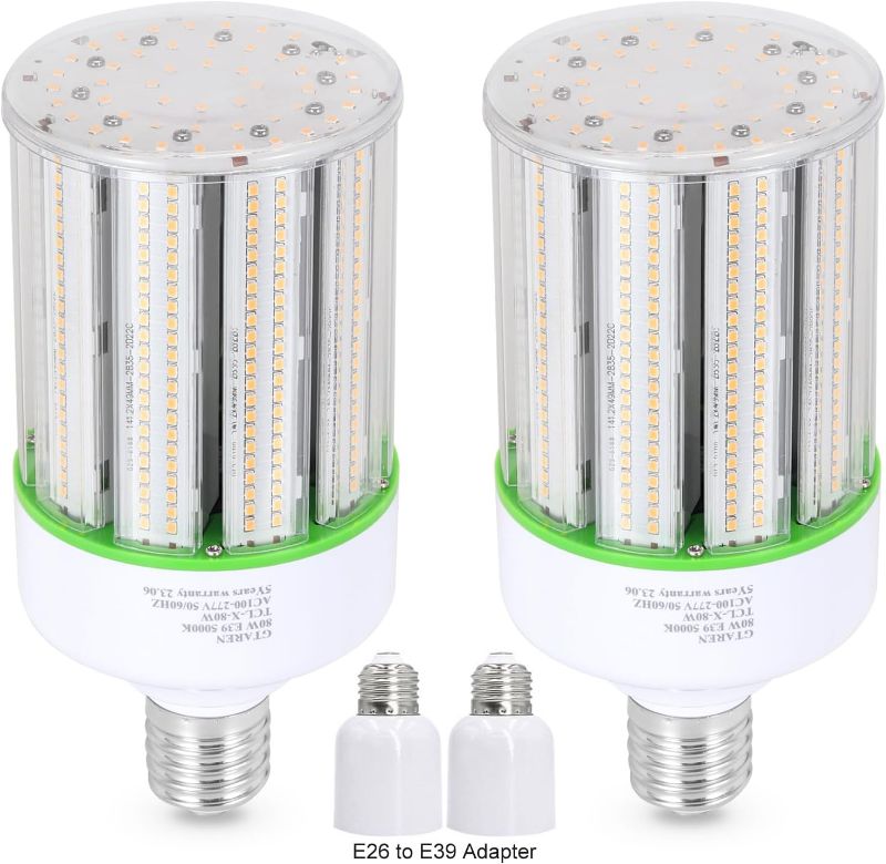 Photo 1 of 80W LED Corn Light Bulb 2pack,250 Watt Metal Halide HPS CFL HID lamp LED Replacement,5000K E39 Mogul Base,for Street and Area Lighting Bay Light Fixture Warehouse Workshop Garage Gyms