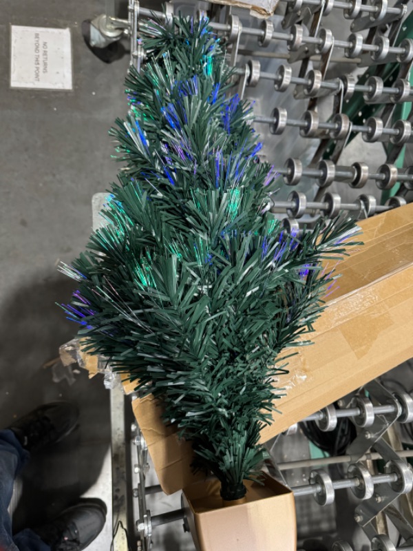 Photo 1 of 3ft Green Fiber Optic Christmas Tree,Pre-Lit Artificial Mini Christmas Tree, Tabletop Small Xmas Tree with Stars Holiday Home Decorations