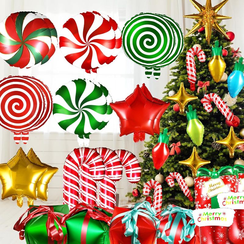 Photo 1 of 35 Pcs Christmas Balloon Set, Candy Cane Balloons, Christmas Foil Balloons for Christmas Balloon Arch and Christmas Party Decorations