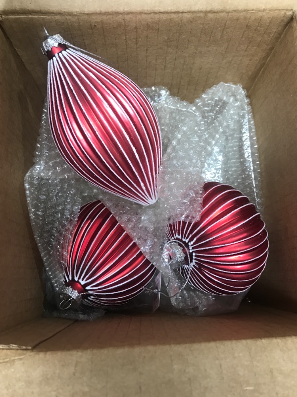 Photo 2 of 3ct Shiny Red and White Striped Glass Ball Christmas Ornaments 3" (80mm)