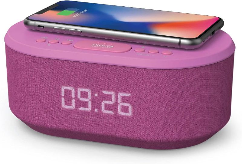 Photo 1 of i-box Dawn, Alarm Clock Radio, Alarm Clocks for Bedrooms, FM Radio, Alarm Clock with Wireless Charging, Wireless Speakers with Bluetooth, Digital Alarm Clock, USB Port, Dimmable Night Light (Purple)
