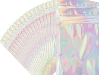 Photo 1 of 100PCS Mylar Holographic Bags Packaging Bags Smell Proof Bags Sample Bag Great for Party Favor Food Storage, Holographic Bags Packaging for Small Business (4x6 Inch, Holographic