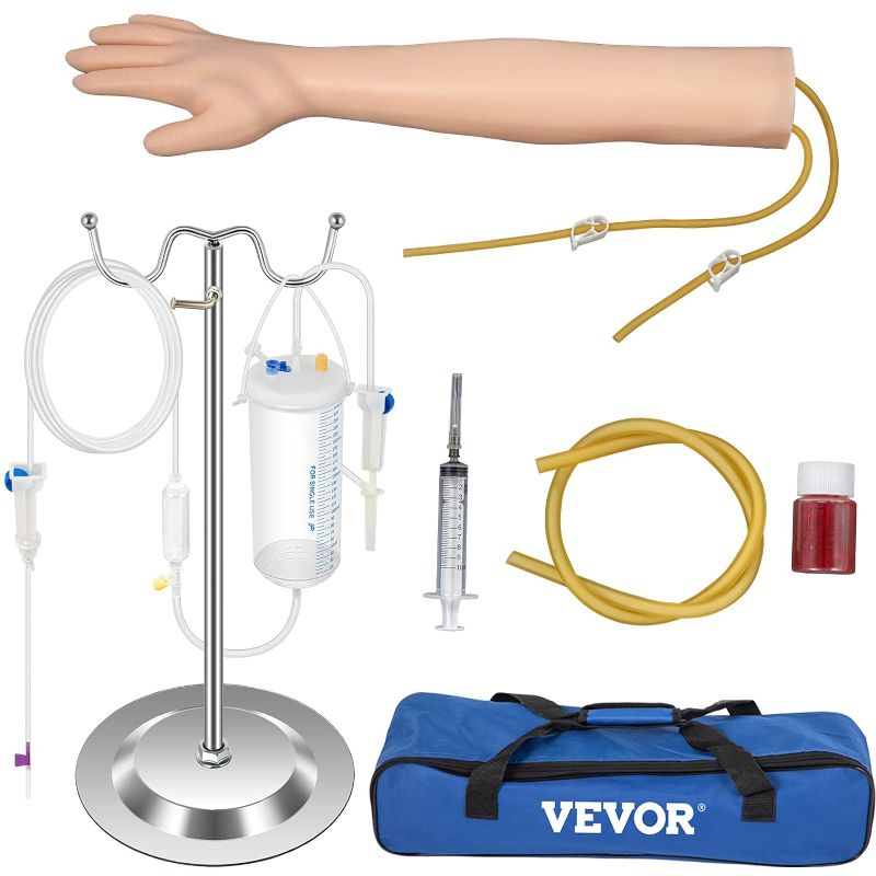 Photo 1 of VEVOR Intravenous Practice Arm Kit Made of PVC Latex Material Phlebotomy Arm with Infusion Stand Practice Arm for Phlebotomy with a Storage Handbag IV Practice Arm Kit for Venipuncture Practice
