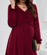 Photo 1 of Size xl
KOJOOIN Maternity Dress Women's Long Sleeve V Neck Dress Casual High Waist Ruffle Flowy Midi Dress for Baby Shower Photoshoot