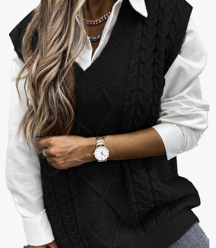 Photo 1 of EVALESS Oversized Sweater Vest for Women V Neck Sleeveless Solid Color Loose Pullover Sweater5 2XL
