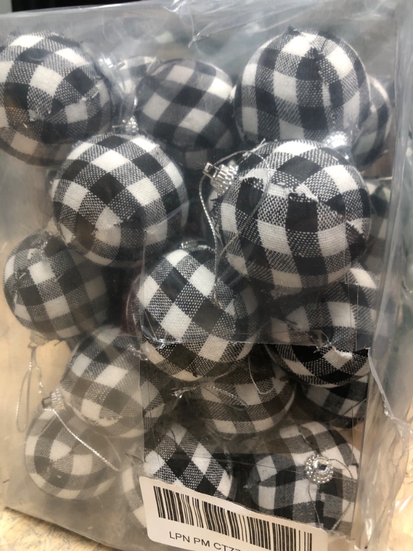 Photo 2 of 36 Pieces 2.4in Christmas Hanging Ball Ornaments Black and White Buffalo Plaid Xmas Ball Christmas Tree Hanging Ornaments Hanging Crafts for Party Decoration 01 Black and White