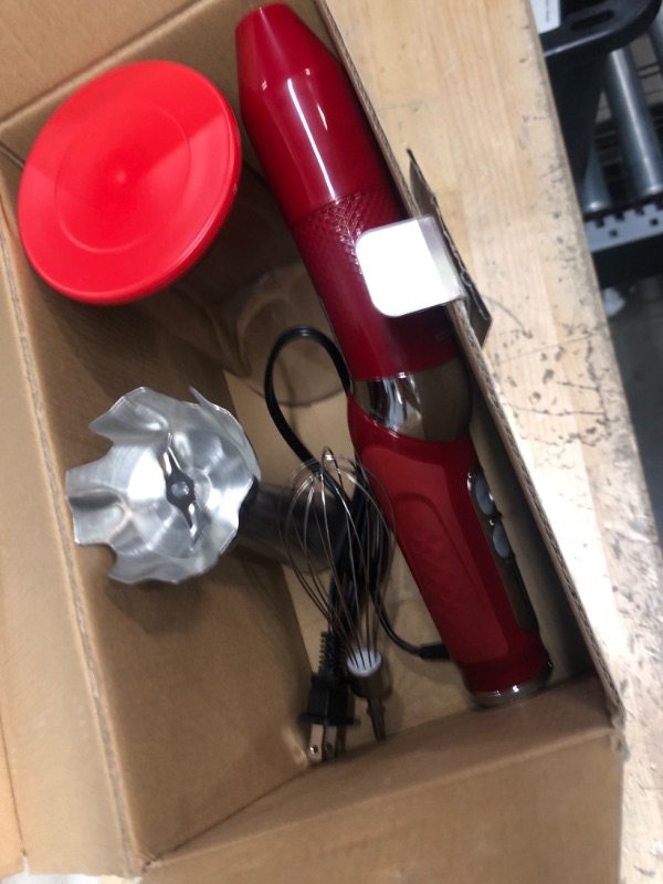Photo 1 of 3-in-1 Immersion Hand Blender: 3-Angle Adjustable with Variable 21-Speed Control, Powerful Hand Blender Electric for Milkshakes | Smoothies | Soup| Puree | Baby Food (Red) Corded 3-in-1 Red