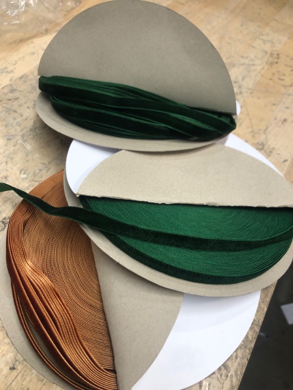 Photo 1 of 3 ROLLS OF THIN RIBBON GREEN AND BROWN