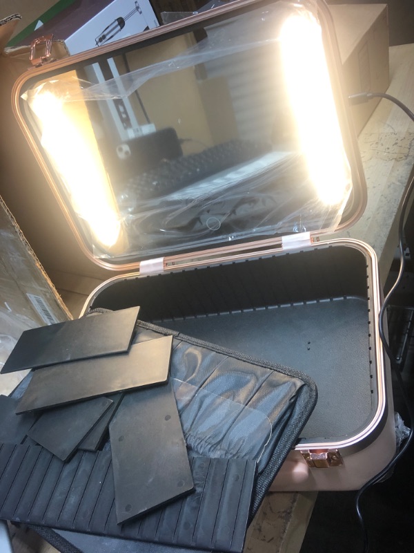 Photo 2 of 13.5” X 9.5” Large Makeup Case with Lighted Up Mirror, Professional Travel Vanity Cosmetic Train Case, 3 Led Colors and Adjustable Brightness Makeup Case for Women Girls