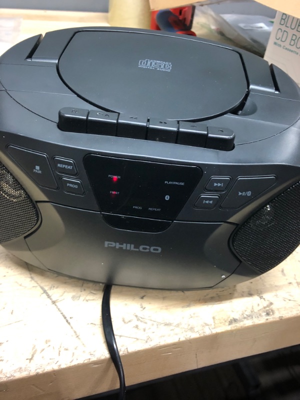 Photo 2 of Philco Portable Bluetooth Boombox with CD and Cassette Player | Cassette Recorder | Connect to Headphones | CD Player is Compatible with MP3/WMA/CD-R/CD-RW CDs | 3.5mm Aux Input | AC/Battery Powered