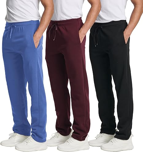 Photo 1 of Real Essentials 3 Pack: Men's Tech Fleece Athletic Casual Open Bottom Sweatpants with Pockets MEDIUM
