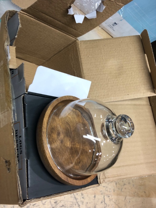 Photo 2 of ***USED - REFER TO DIMENSIONS***
2 Pack Wooden Base Mini Cake Display Stand with Glass Dome,Cloche Clear Glass Bell Jar Cover (4.1 x 3.7 Inch)