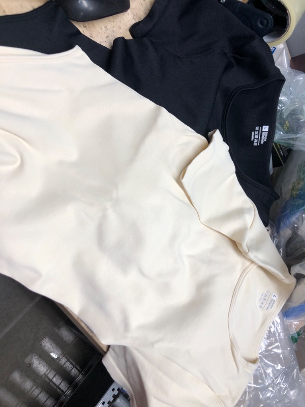 Photo 1 of LARGE 
2 BLACK AND CREAM STRETCH SHORT SLEEVE WOMENS BODY SUIT