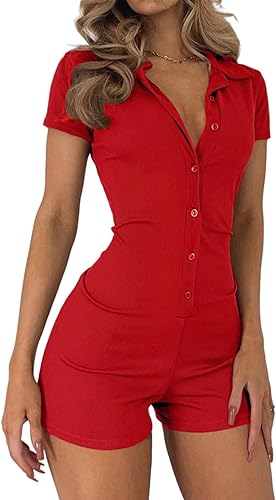 Photo 1 of LYANER Women's Collar Button Down Short Sleeve One Piece Romper Playsuit Bodysuit
SMALL 