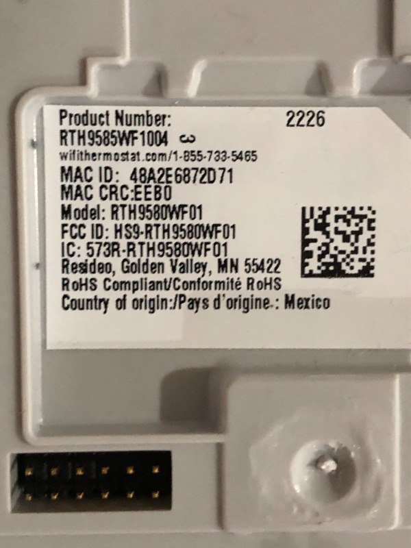 Photo 4 of **MISSING BACKPLATE**
Honeywell Home RENEWRTH9585WF Wi-Fi Smart Color Thermostat (Renewed) Wi-Fi Thermostat