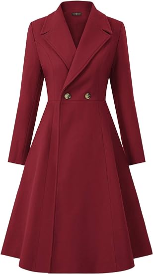 Photo 1 of CURLBIUTY Women's Pea Coat Double Breasted A Line Long Trench Coat Winter Dress Coat with Pockets
