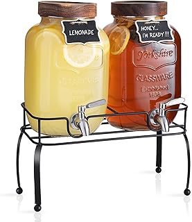 Photo 3 of 1 Gallon Glass Drink Dispensers For Parties 2PACK.Beverage Dispenser?Drink Dispenser With Stand And Stainless Steel Spigot 100% Leakproof.Glass Drink Dispenser With Ice Cylinder. Lemonade
