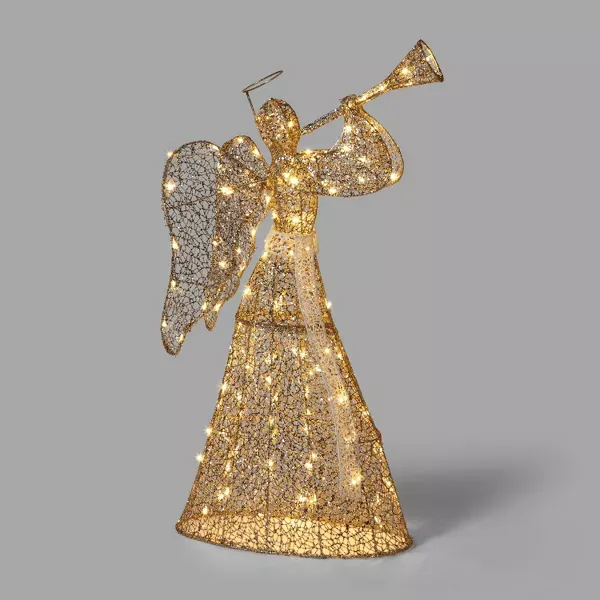 Photo 1 of 46" Gold Mesh Fabric Trumpeting Angel LED Christmas Novelty Sculpture Light - Wondershop™
