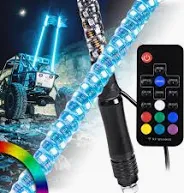 Photo 1 of ONLINE LED STORE 2pc 5ft LED Whip Lights for UTV ATV 21 Modes 20 Colors RF Wireless Remote Weatherproof USA Flag LED Lighted Whips Ante