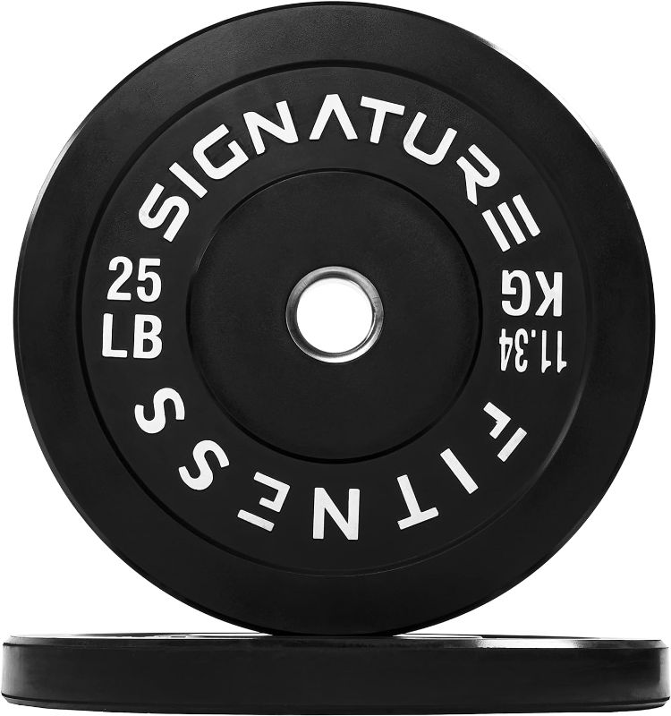 Photo 1 of **INCOMPLETE**Signature Fitness 2" Olympic Bumper Plate Weight Plates with Steel Hub, Pairs, Singles or Sets Black, Updated 25 lbs