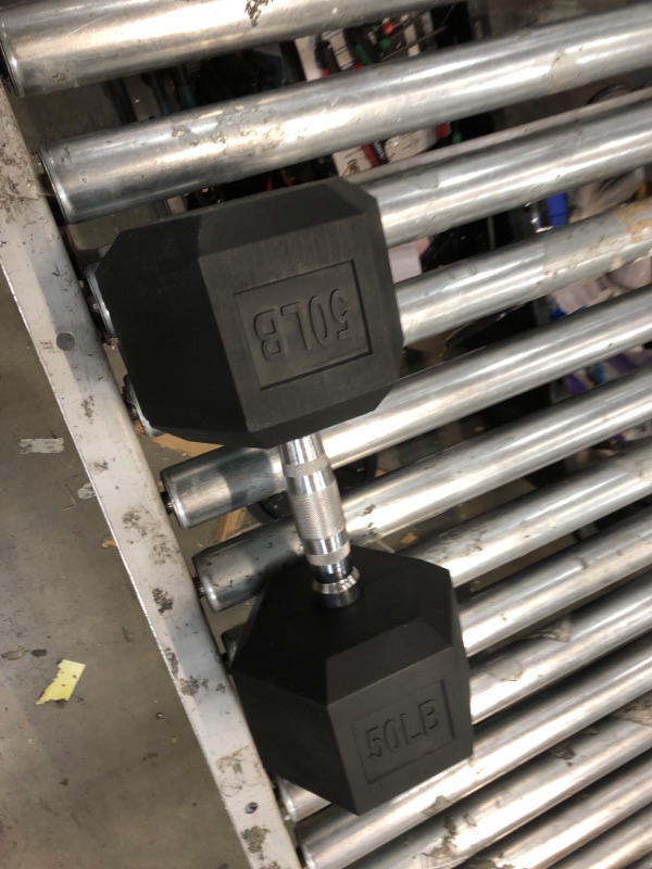 Photo 2 of Signature Fitness Rubber Coated Hex Dumbbell Weight Set and Storage Rack, Multiple Packages 50LB Single