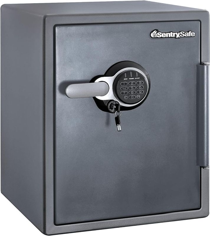 Photo 1 of SentrySafe Fireproof and Waterproof Steel Home Safe with Digital Keypad Lock, Secure Valuables and Documents, Safe with Interior Lighting, 2.05 Cubic Feet, 23.8 x 18.6 x 19.3 inches, SFW205GQC, Gray
