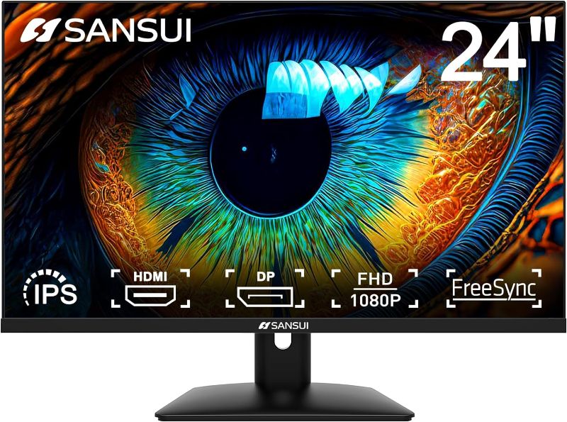 Photo 1 of SANSUI Monitor 24 inch IPS FHD 1080P 75HZ HDR10 Computer Monitor with HDMI,VGA,DP Ports Frameless/Eye Care/Ergonomic Tilt/Speakers Built-in(ES-24X5A HDMI Cable Included)
