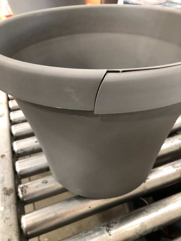 Photo 2 of * MINOR DAMAGE* Bloem Terra Pot Round Planter: 14", Charcoal, (Saucer Not Included) Matte Finish, Durable Resin, Traditional Style Pot, For Indoor and Outdoor Use, Gardening, 5 Gallon Capacity, Saucer Sold Separately Charcoal Gray 14"