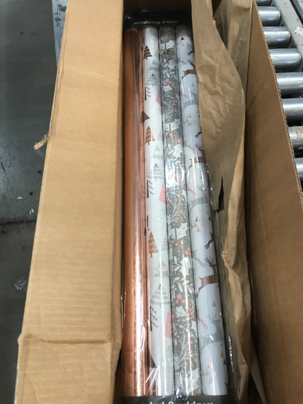 Photo 2 of WRAPAHOLIC Christmas Wrapping Paper Roll - Rose Gold and Grey Holiday Design with Metallic Foil Shine - 4 Rolls - 30 Inch X 120 Inch Per Roll Rose Gold&Grey