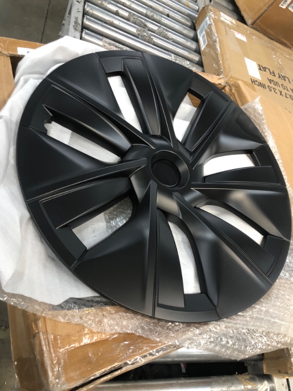 Photo 2 of KAVANIC Fits Tesla Model Y Wheel Cover Hubcap 19 Inch Matte Black Support Logo Range Improvement (4 PCS) Gemini Style 2020-2023 Model Y Wheel Cover Replacement Model Y Matt Black OEM Style