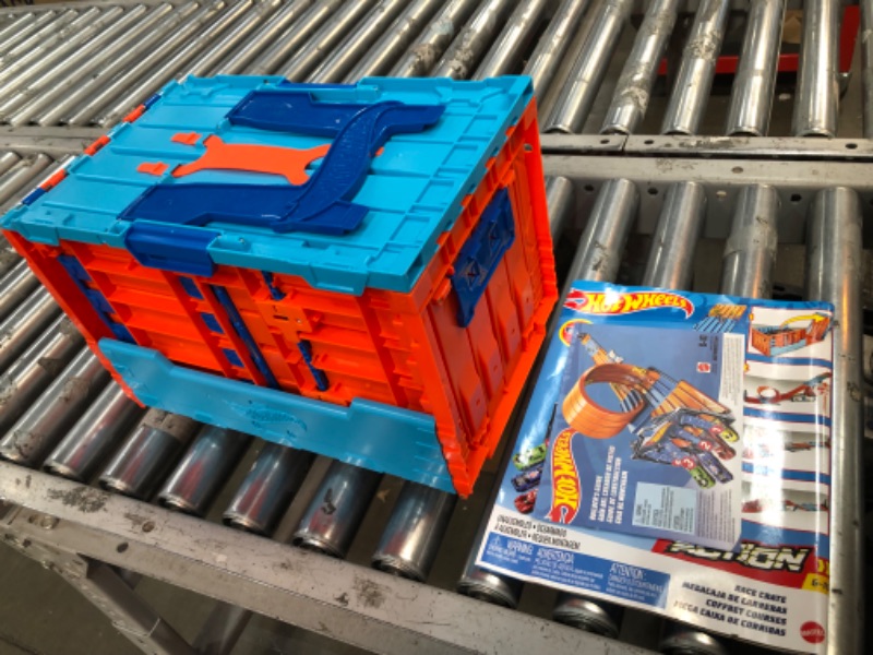 Photo 2 of **INCOMPLETE**Hot Wheels Race Crate with 3 Stunts in 1 Set Portable Storage Ages 6 to 10 [Amazon Exclusive] & Set Of 10 1:64 Scale Toy Trucks And Cars For Kids And Collectors (Styles May Vary) [Amazon Exclusive] Race Tracks + Hot Wheels Set Of 10