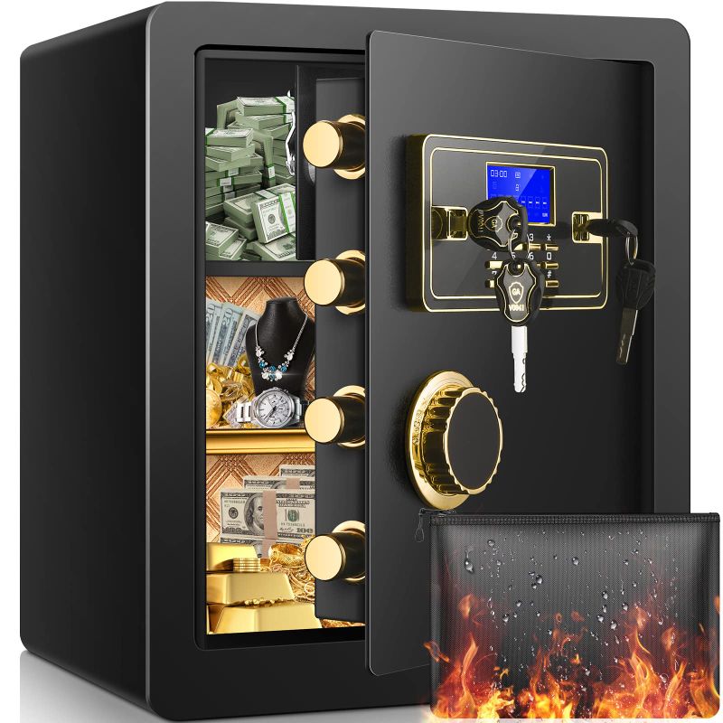 Photo 1 of 2.2 Cubic Upgrade Safe Box Fireproof Waterproof, Security Home Safe Box with Digital Combination, Electronic Keypad & Keys Interior Lock Box, Fireproof Safe for Side Arm Cash and Important Papers