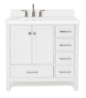 Photo 1 of **DAMAGED**Ariel Cambridge 37" Free Standing Single Basin Vanity Set with Cabinet, Quartz Vanity Top, and Rectangular Sink
