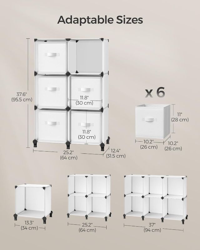 Photo 2 of 6 Cube Storage Organizer, Cube Storage Shelf with 6 Extra Drawers, Strong Load-Bearing Capacity, Portable Shelves for Bedroom, Living Room, Home, Office