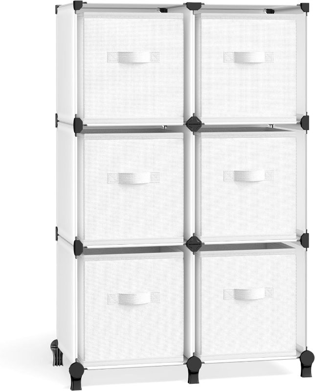 Photo 1 of 6 Cube Storage Organizer, Cube Storage Shelf with 6 Extra Drawers, Strong Load-Bearing Capacity, Portable Shelves for Bedroom, Living Room, Home, Office