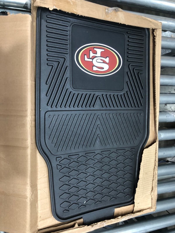 Photo 2 of FANMATS 8902 San Francisco 49ers 2-Piece Heavy Duty Vinyl Car Mat Set, Front Row Floor Mats, All Weather Protection, Universal Fit, Deep Resevoir Design , 18"x27"