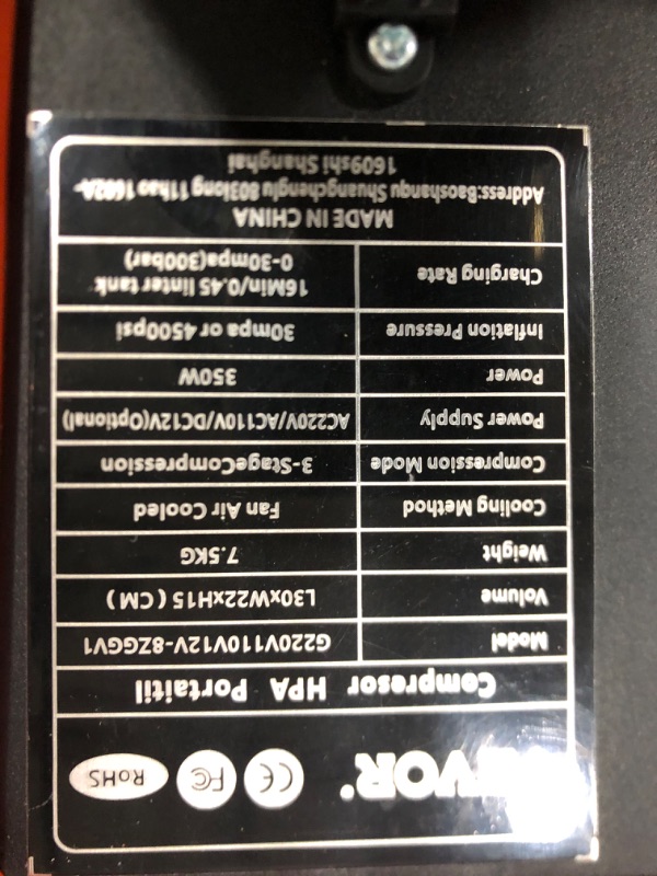 Photo 2 of ***Parts Only***VEVOR PCP Air Compressor, 4500PSI Portable PCP Compressor, 12V DC 110V/220V AC PCP Airgun Compressor Auto-stop, w/Built-in Adapter, Fan Cooling, Suitable for Paintball, Air Rifle, Mini Diving Bottle