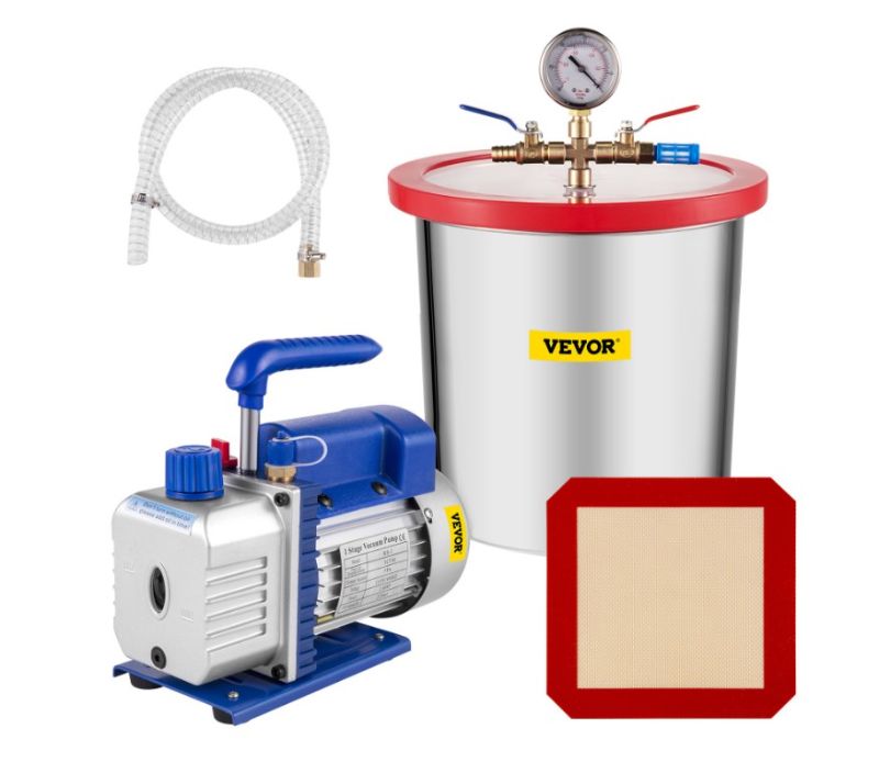 Photo 1 of 3 Gallon Vacuum Chamber Kit Stainless Steel Degassing Chamber 12L Vacuum Degassing Chamber Kit with 3.6 CFM 1 Stage Vacuum Pump HVAC