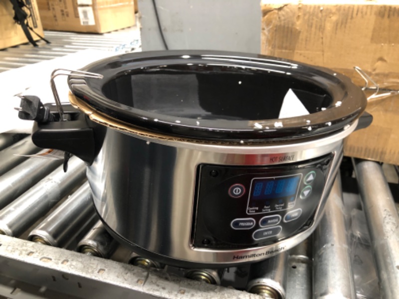 Photo 2 of * SEE NOTES* Hamilton Beach Portable 6-Quart Set & Forget Digital Programmable Slow Cooker With Temperature Probe, Lid Lock, Stainless Steel (33969A)