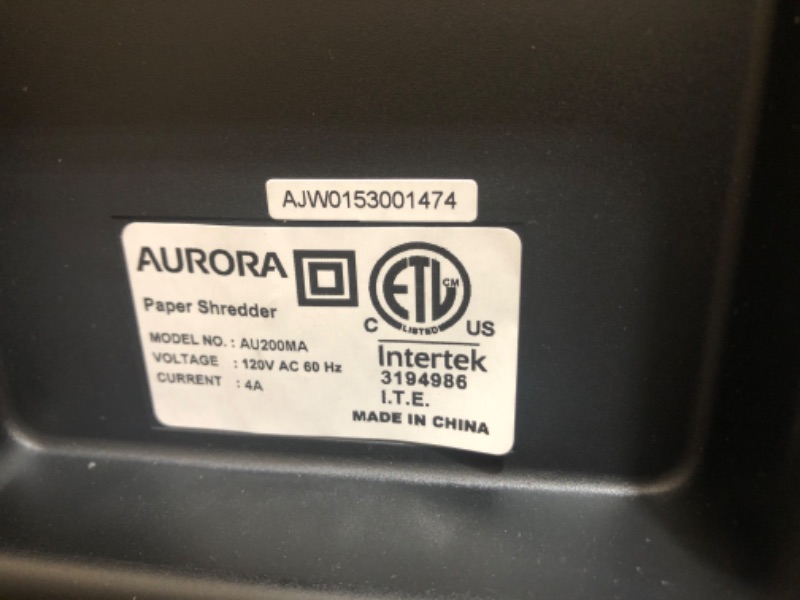 Photo 3 of *See Notes* Aurora Commercial Grade 200-Sheet Auto Feed High Security Micro-Cut Paper Shredder/ 60 Minutes/ Security Level P-5 & SL16 Professional Grade Synthetic Shredder Oil, 16 Oz Flip-Top Leak Proof Bottle 200-Sheet AutoFeed MicroCut MicroCut 