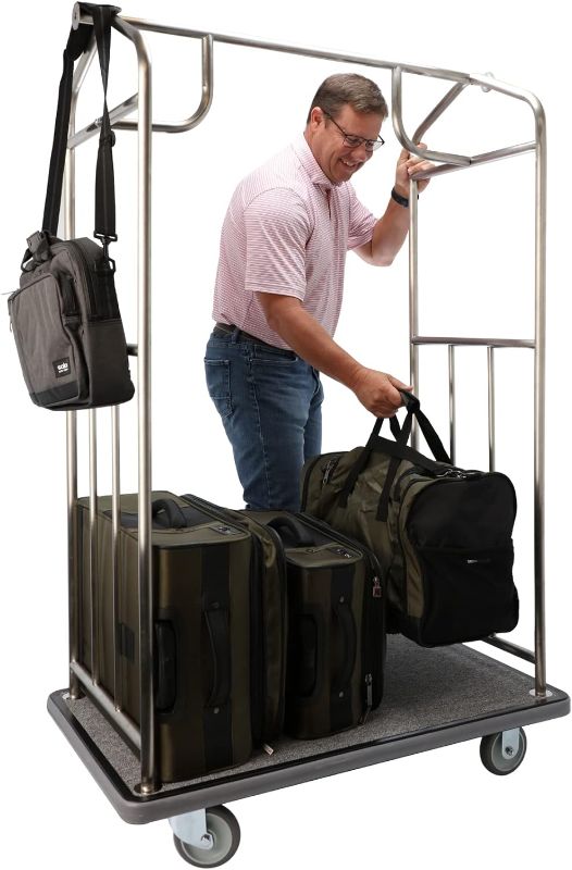 Photo 1 of *See Notes* Wholesale Hotel Products- Value Valet Bellman’s Cart- Brushed Stainless Steel Finish with Gray Carpet- Condo Bellman Cart- 1” Welded Steel Tubing- Great for Any Property- Holds 800 lbs. of Luggage
